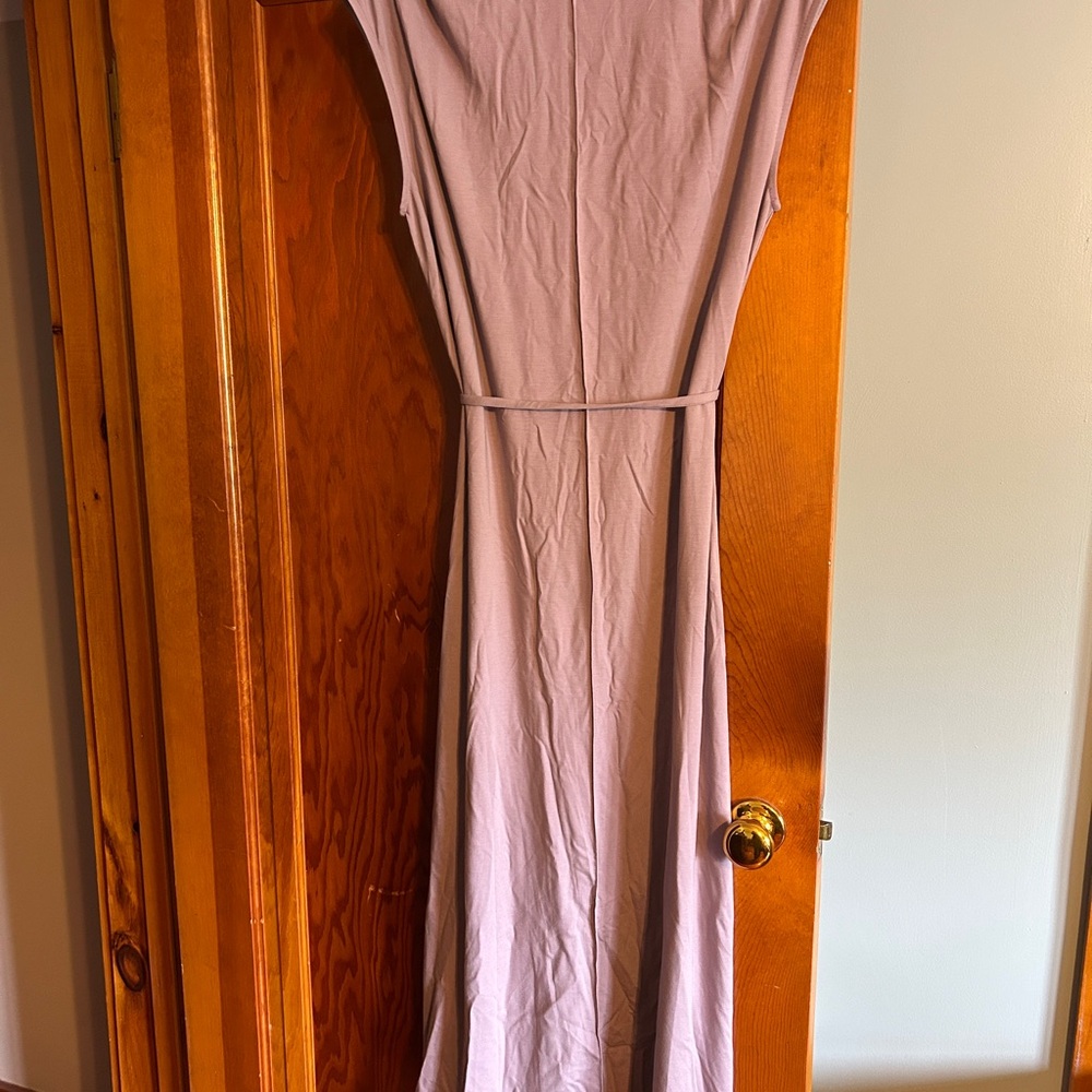 OGL Breezy Easy Crewneck Zippered Midi Dress Taro Purple